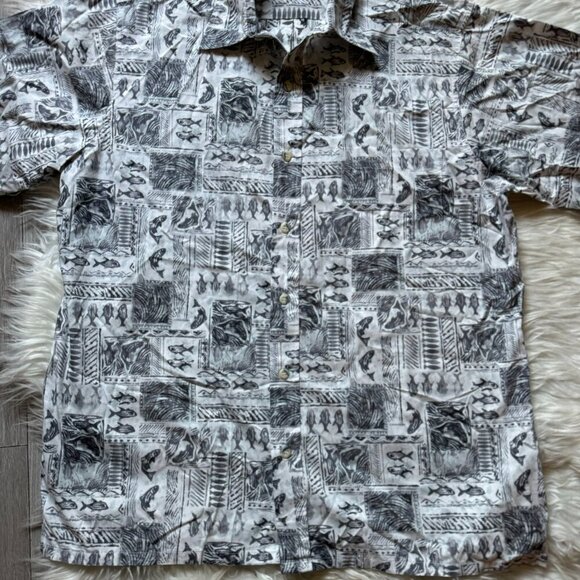 GO BAREFOOT Hawaiian Shirt Tropical Pullover Reverse Print Made In USA Men's L - Picture 8 of 8